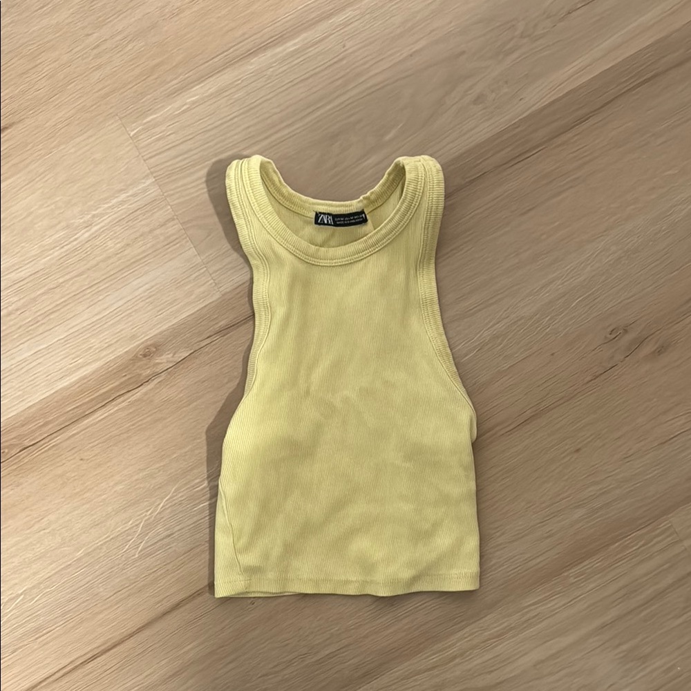 Zara Yellow Ribbed Sleeveless Tank Top